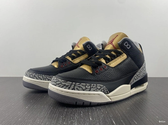 Bmlin Shoes Jordan CK9246- Retro 3 Black Gold 3832 Cement SoftTouch 1014